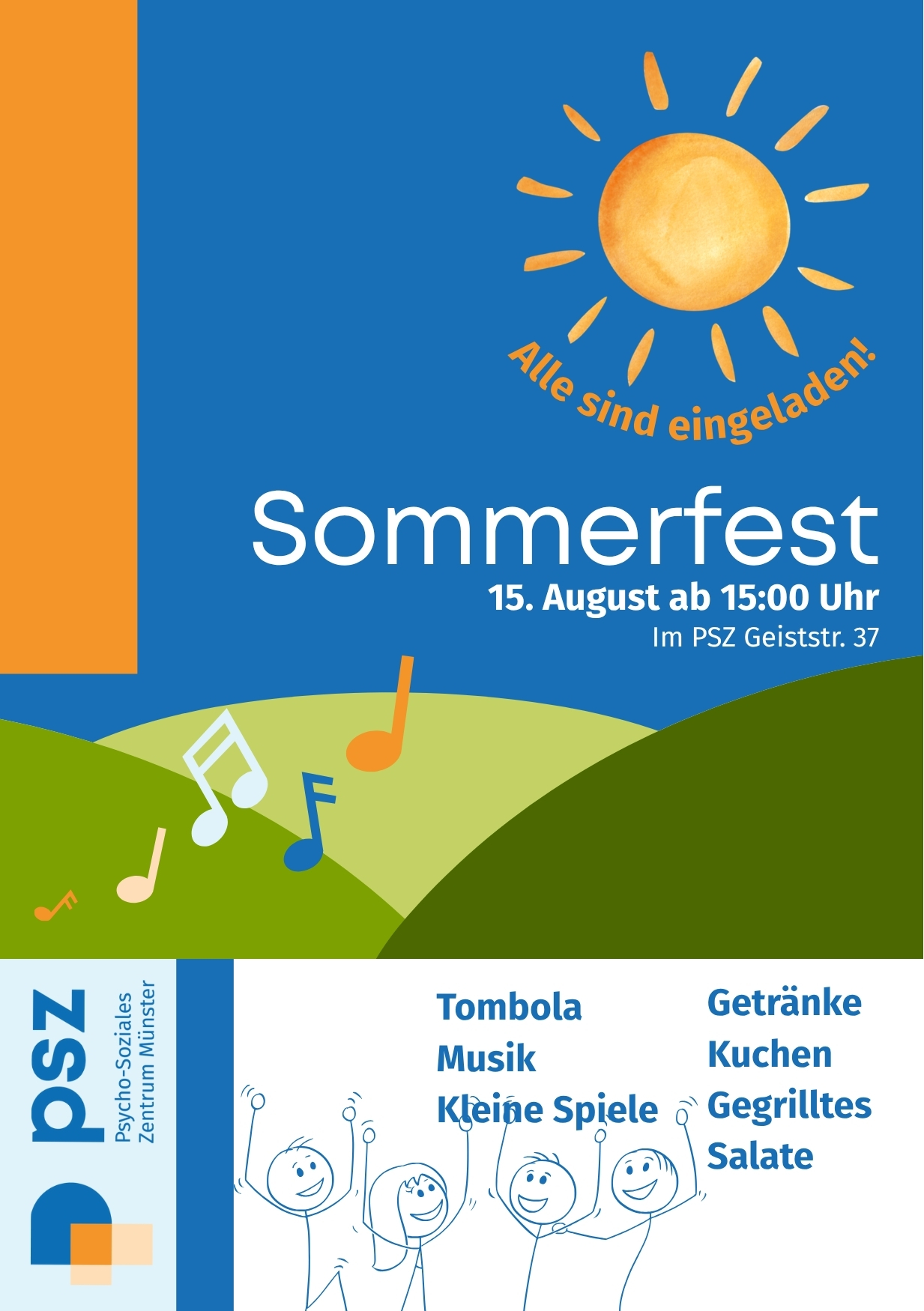 Einladung zunm Sommerfest im PSZ Münster am 15.08.2025 ab 15 Uhr.