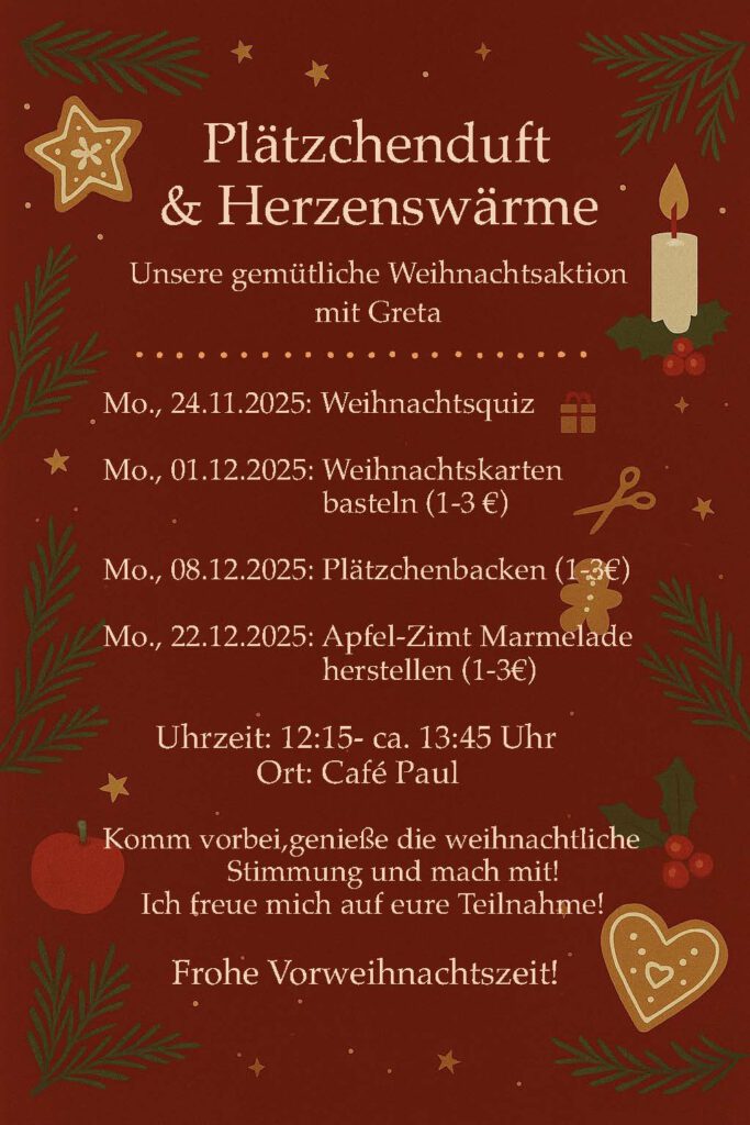 Programm Flyer für die Weihnachtsaktionen im PSZ.