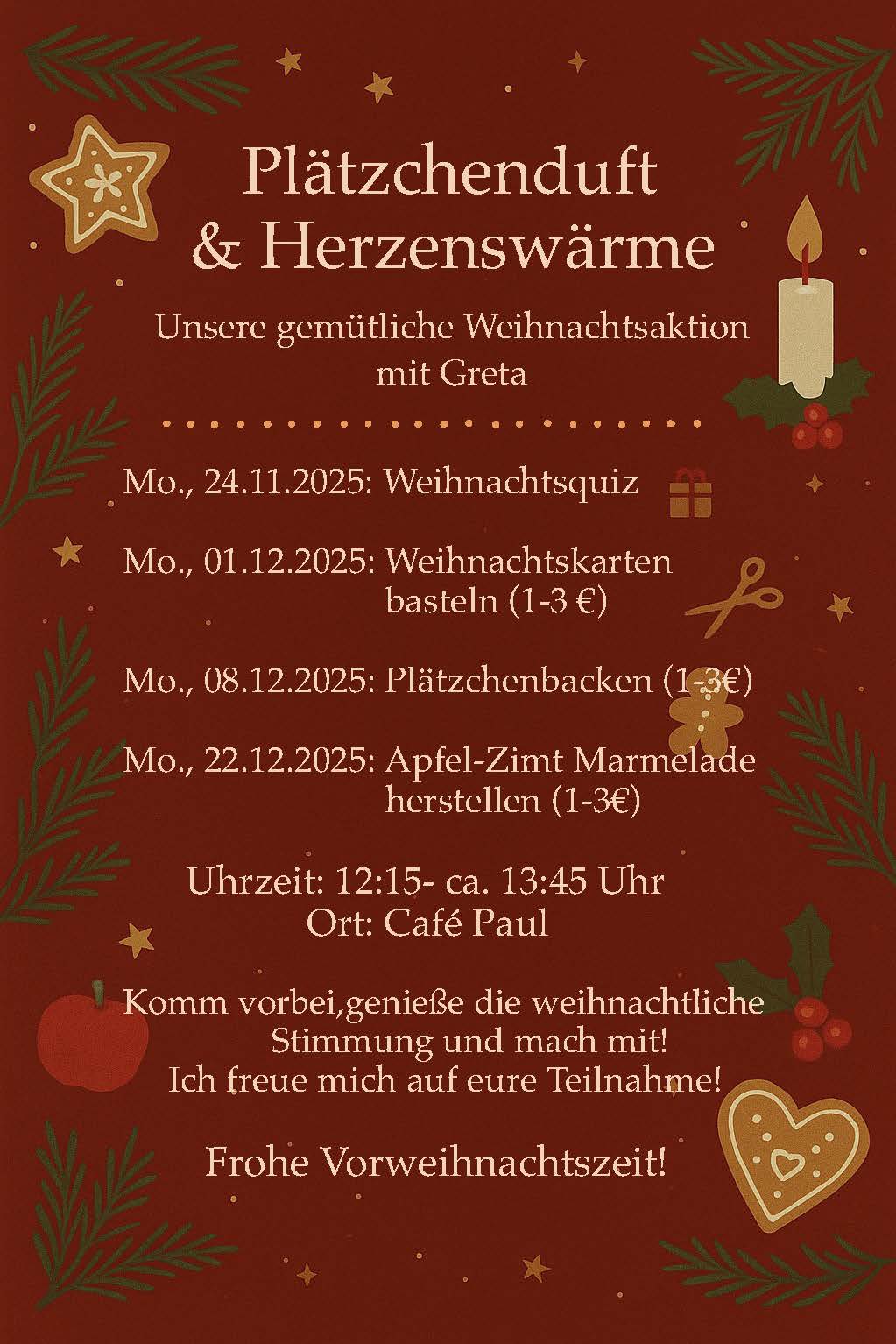 Programm Flyer für die Weihnachtsaktionen im PSZ.